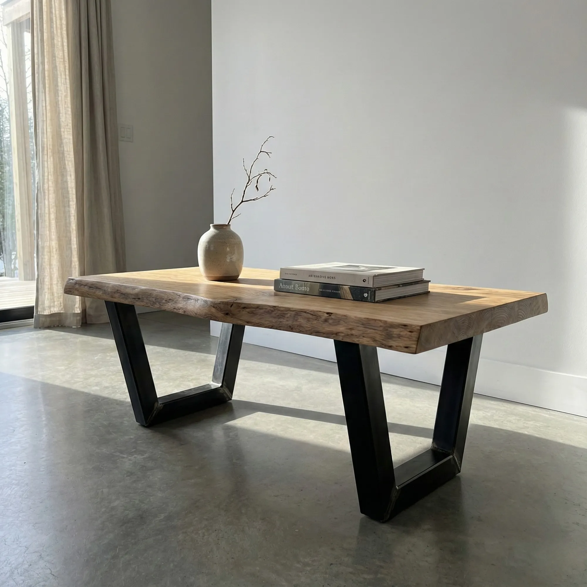 Oval Wood Coffee Table with Steel Base - view 6